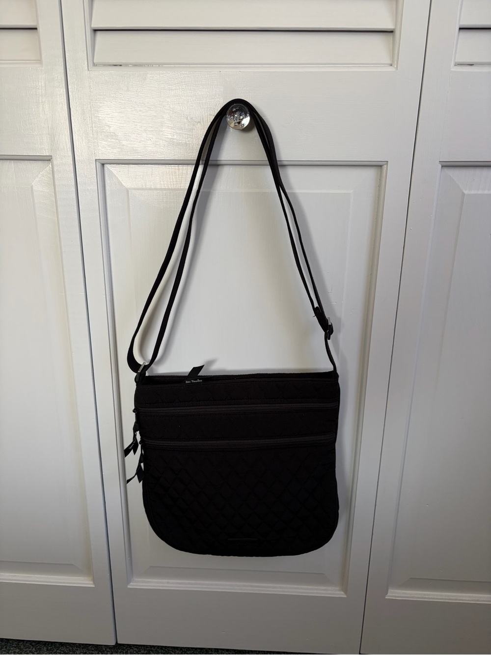 Vera Bradley Black Quilted Triple Zip Shoulder/Crossbody Bag.